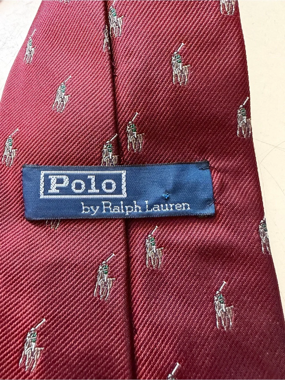 Ralph Lauren Wine Red Silk Tie with Polo Player Embroidery